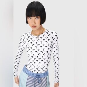 Moon Black Moon on White Second Skin Crewneck Top with Long Sleeves Medium